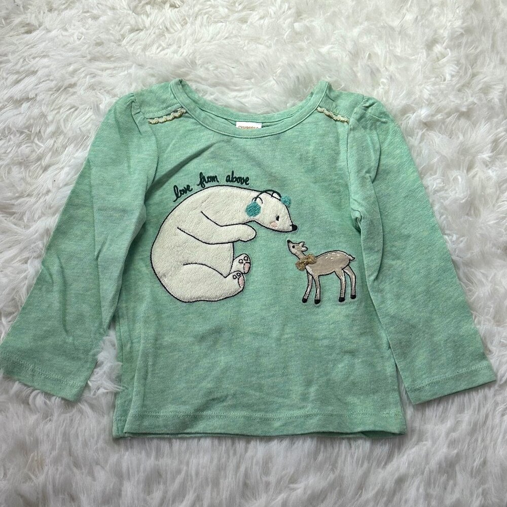 NWT Gymboree Green long Sleeve T-Shirt with a Bear and Deer Size 12-18 Months